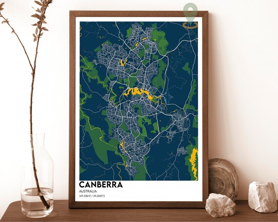Canberra Australia City Map Poster Modern Navy Green Artwork