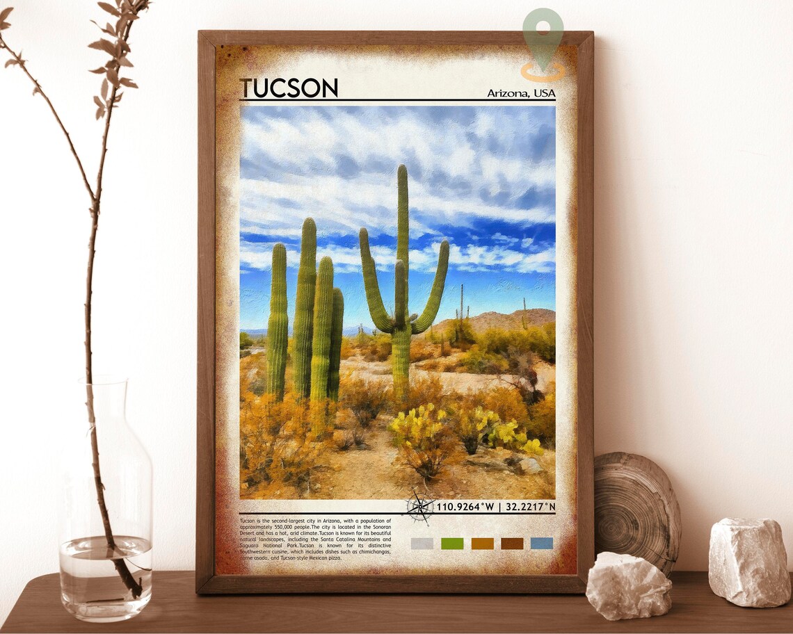 Tucson Arizona Saguaro Cactus Desert Landscape Painting Poster - Image 6