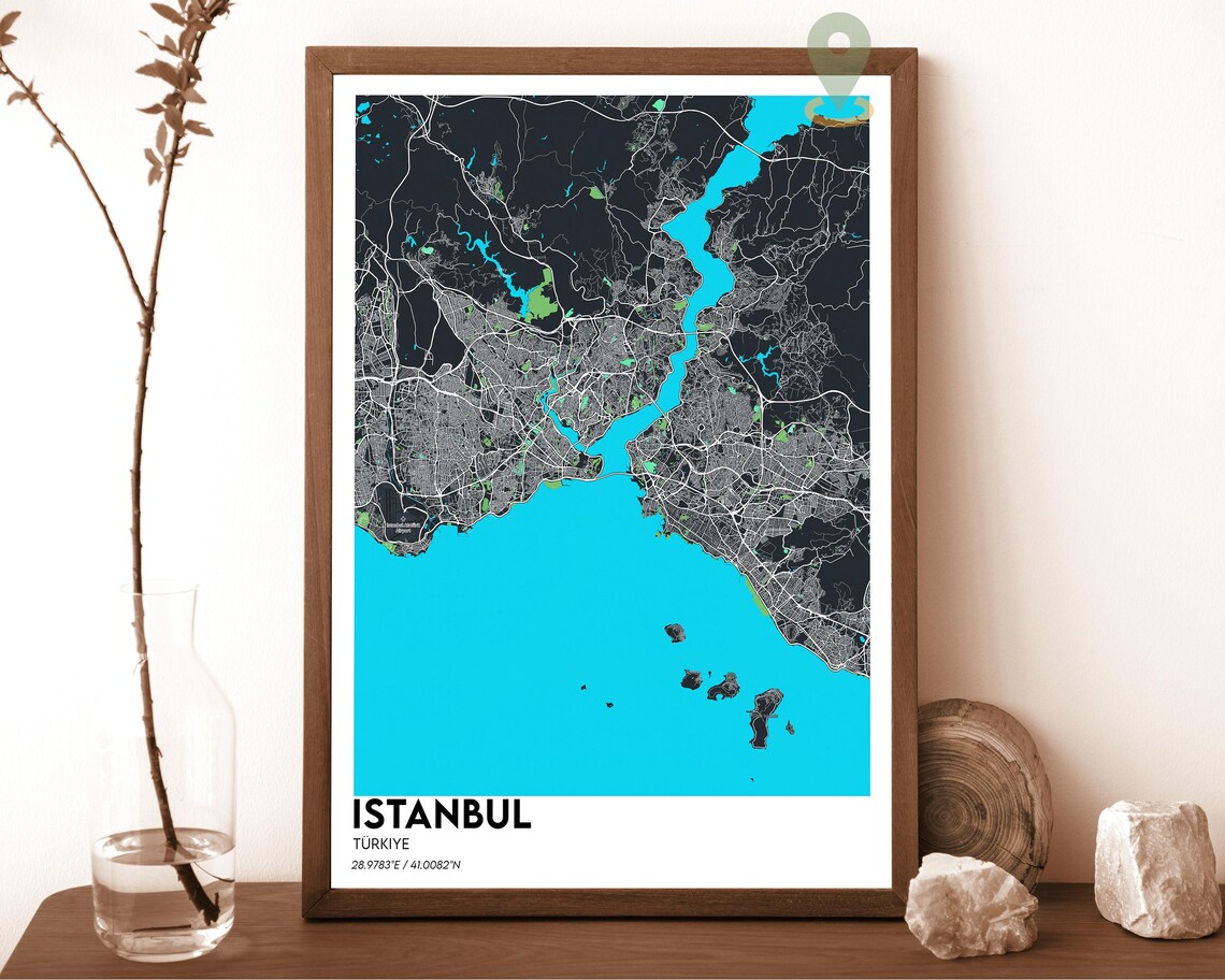 Istanbul Turkiye Bosphorus Strait Rose Minimalist City Map Poster - Image 3