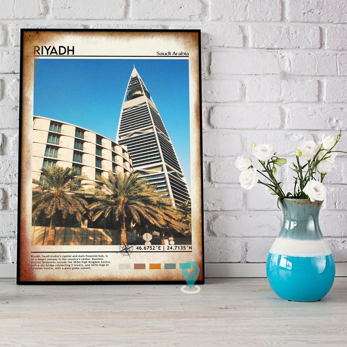 Riyadh Saudi Arabia Al Faisaliah Tower Palms Skyline Travel Poster - Image 4