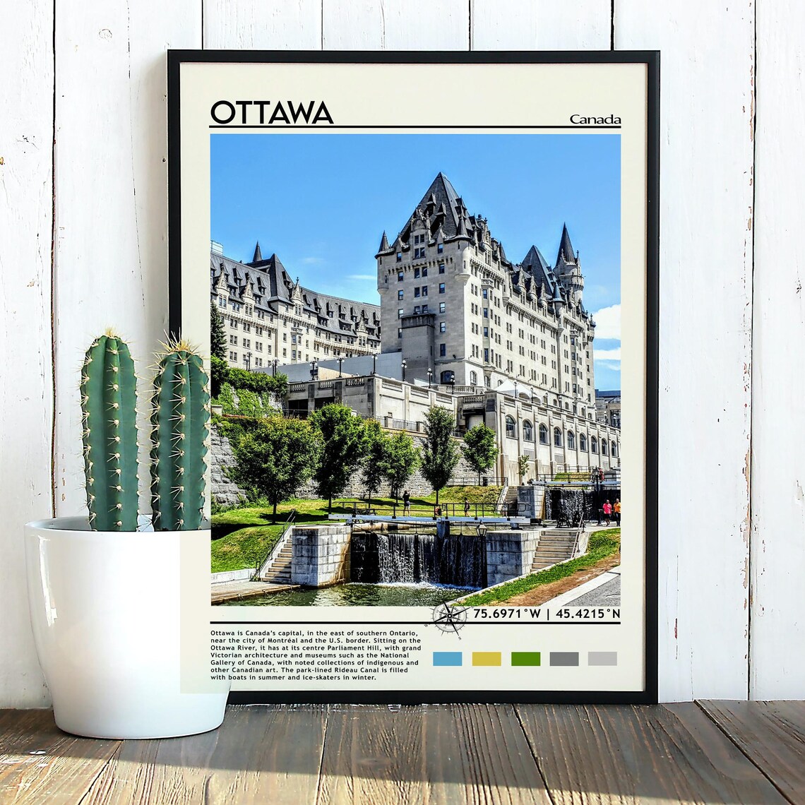 Ottawa Canada Chateau Laurier Rideau Canal Locks City Travel Print - Image 2