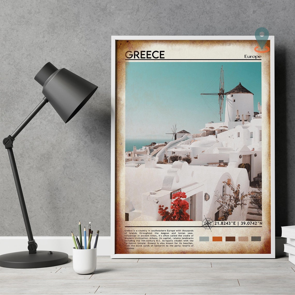 Santorini Greece Whitewashed Village and Windmill Aegean Travel Poster - Image 4