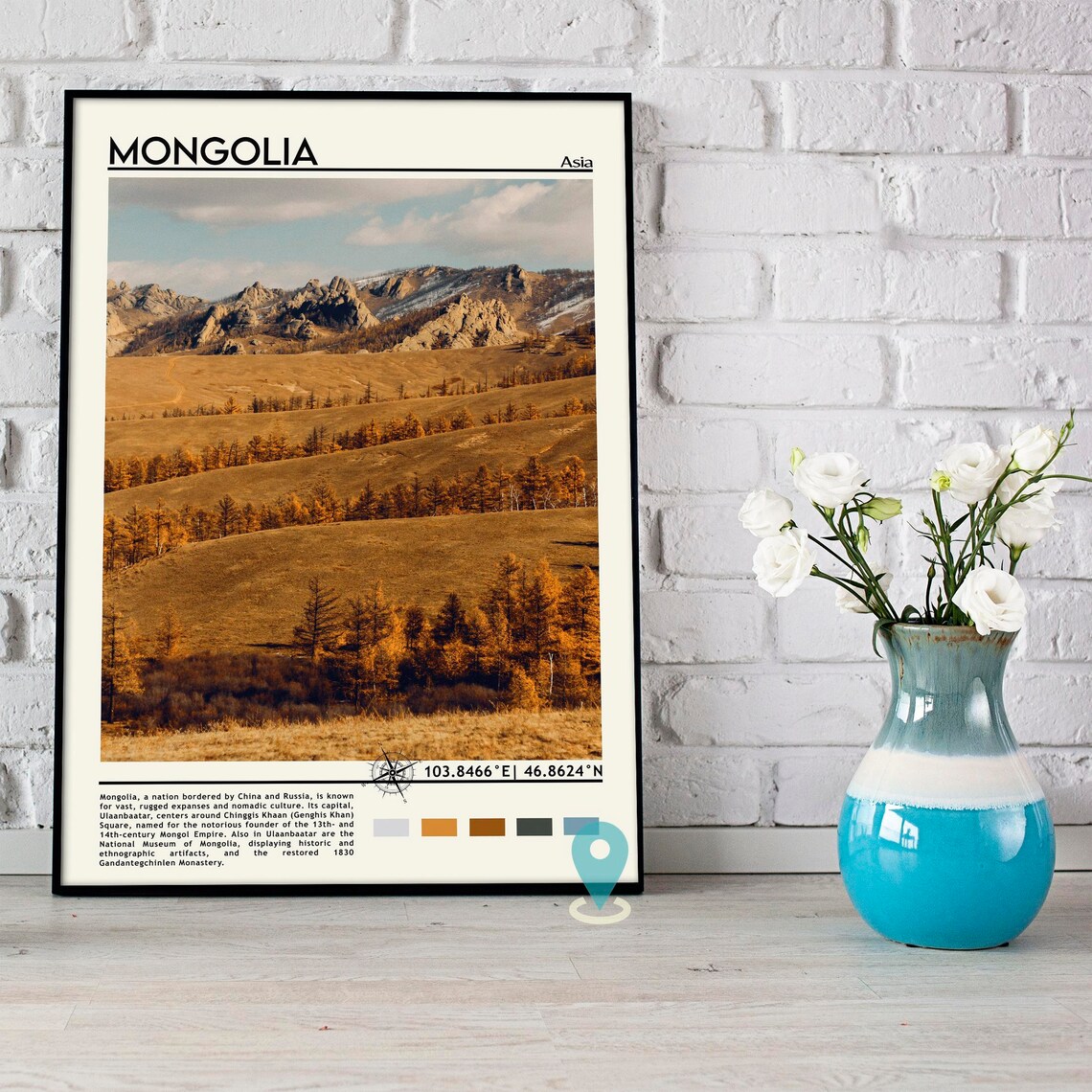 Mongolia Asia Autumn Steppe Golden Rolling Hills Nature Travel Poster - Image 5