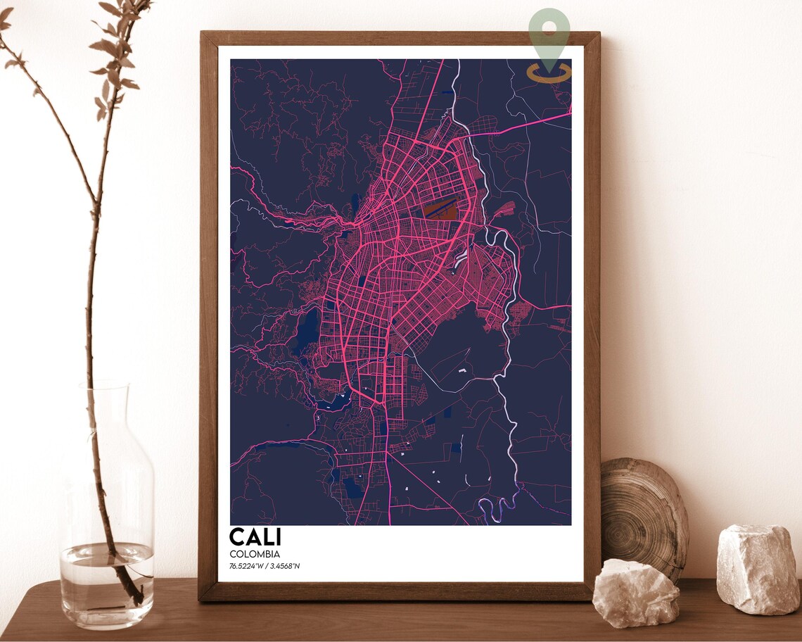Cali Colombia Vintage Sepia City Map Art Poster Travel Decor - Image 6