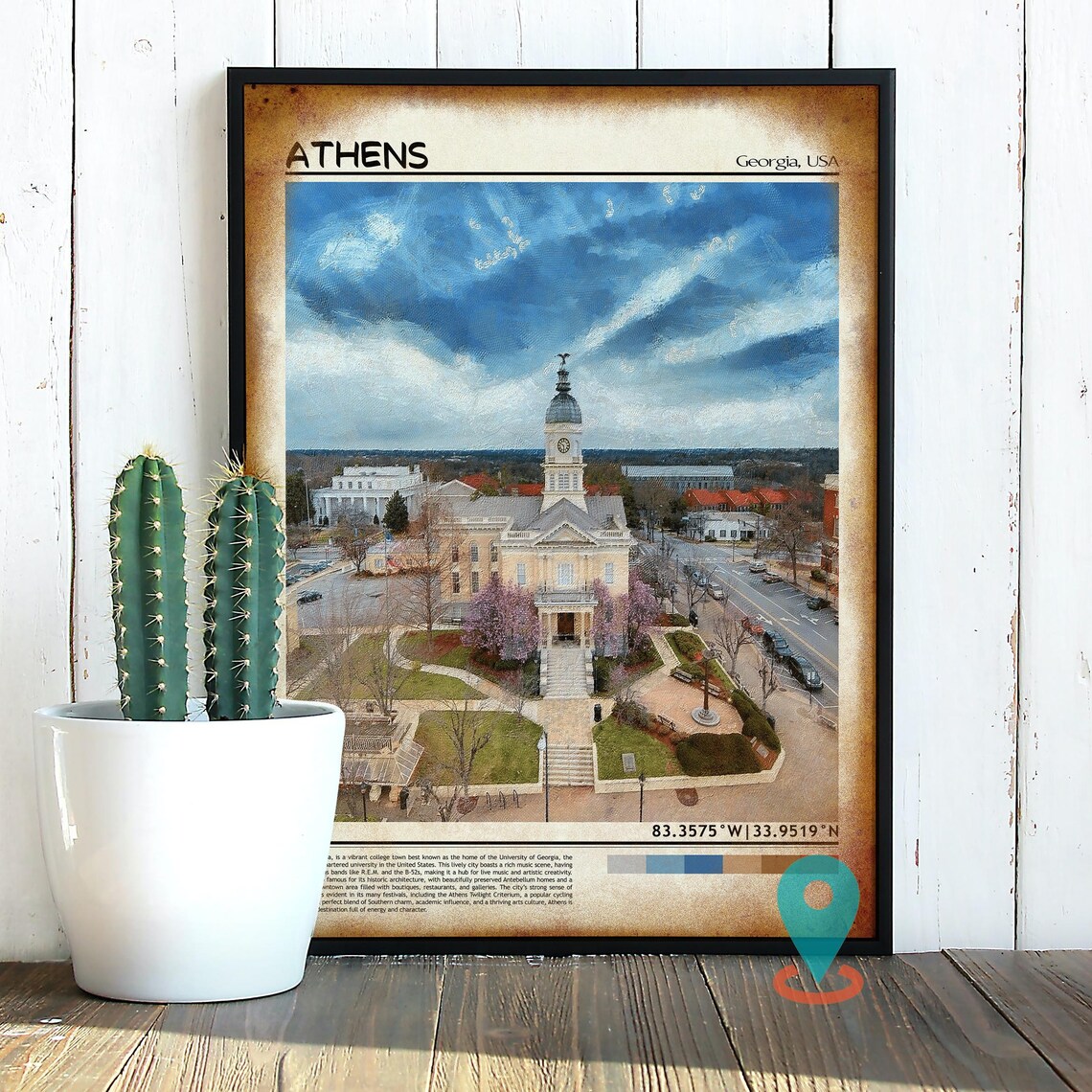 Athens Georgia USA Historic Courthouse Square Downtown Travel Poster - Image 2