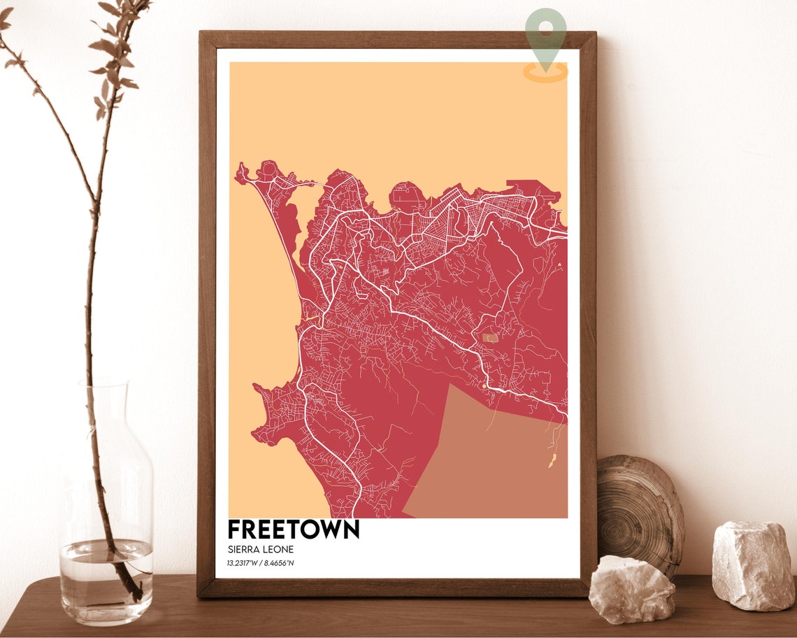 Freetown Sierra Leone Cream Teal Coastal City Map Home Decor Poster - Image 3