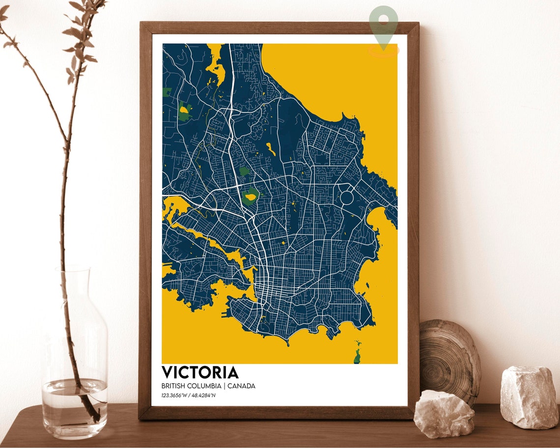 Victoria British Columbia Canada Map Poster Navy Peach Artwork - Image 6