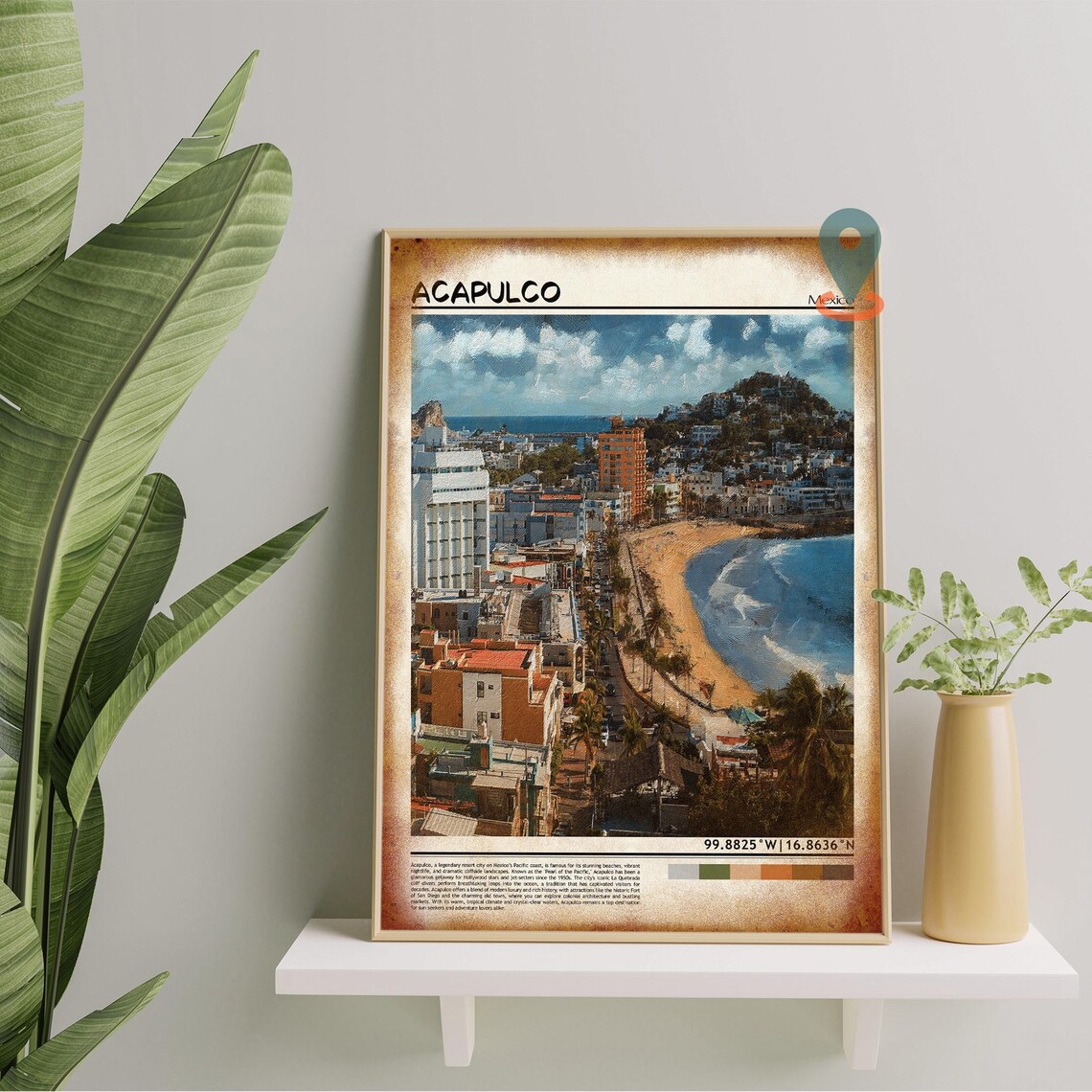 Acapulco Mexico Painted Beach Bay Cityscape Vintage Travel Poster - Image 5
