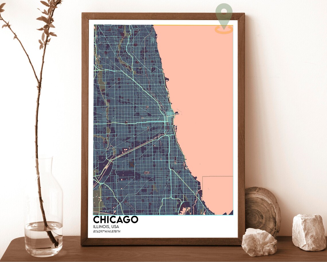 Chicago Illinois Blue Street Map Modern Art Print for Chicago City Fans - Image 4