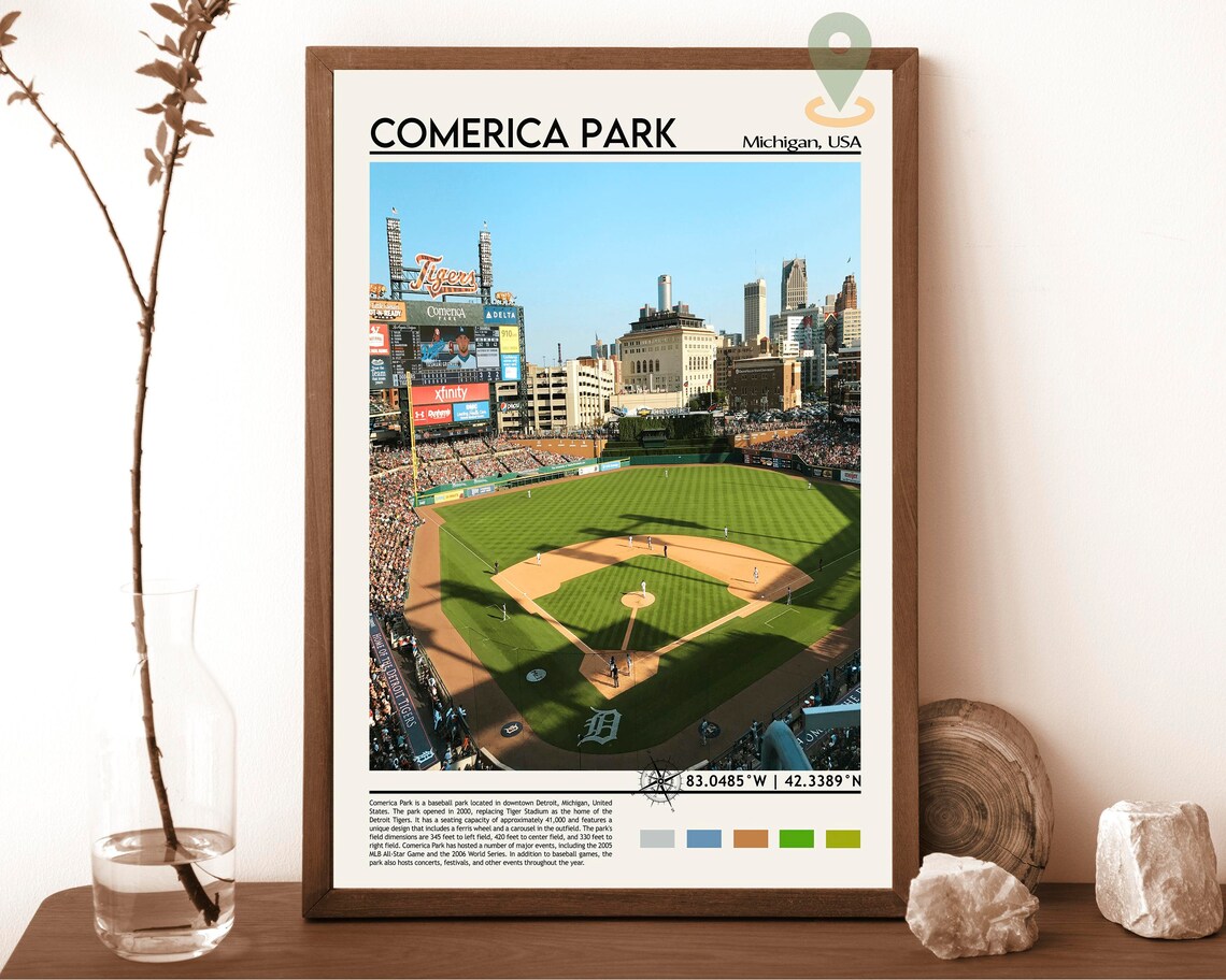 Comerica Park Michigan Detroit Tigers Baseball Stadium Poster