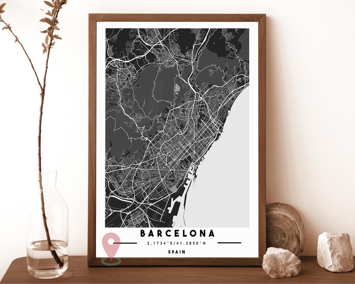 Barcelona Spain navy and green with a gold coast Street Map Coordinates Poster - Image 6