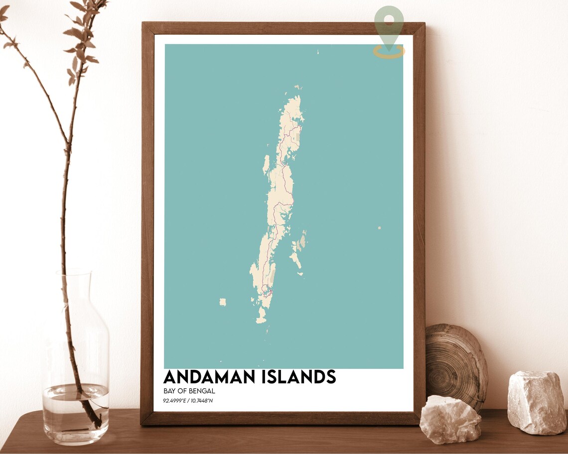 Andaman Islands Bay of Bengal Navy Yellow Modern Map Art Poster - Image 6
