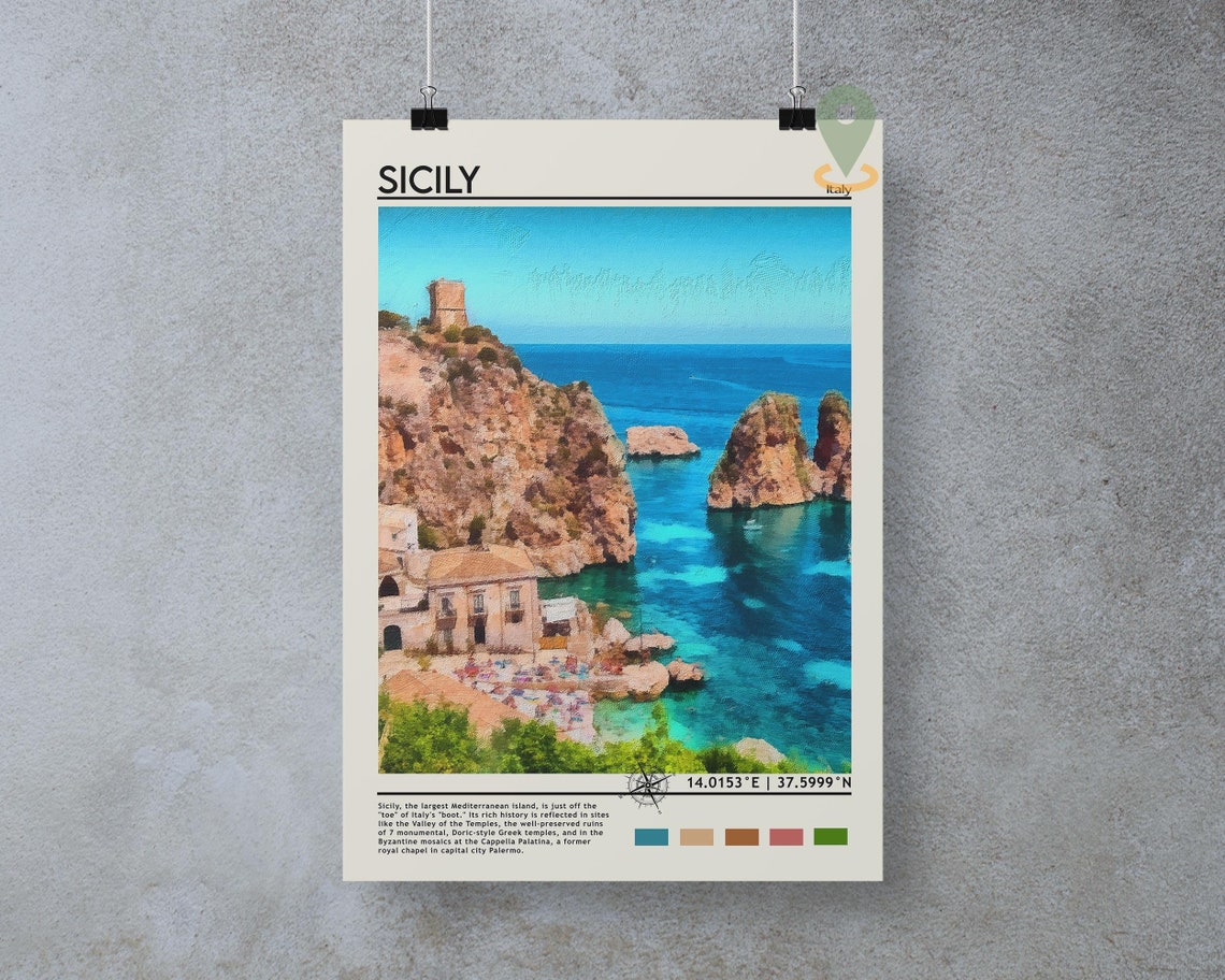 Sicily Italy Dramatic Cliffs Turquoise Coast Sea View Poster - Image 5
