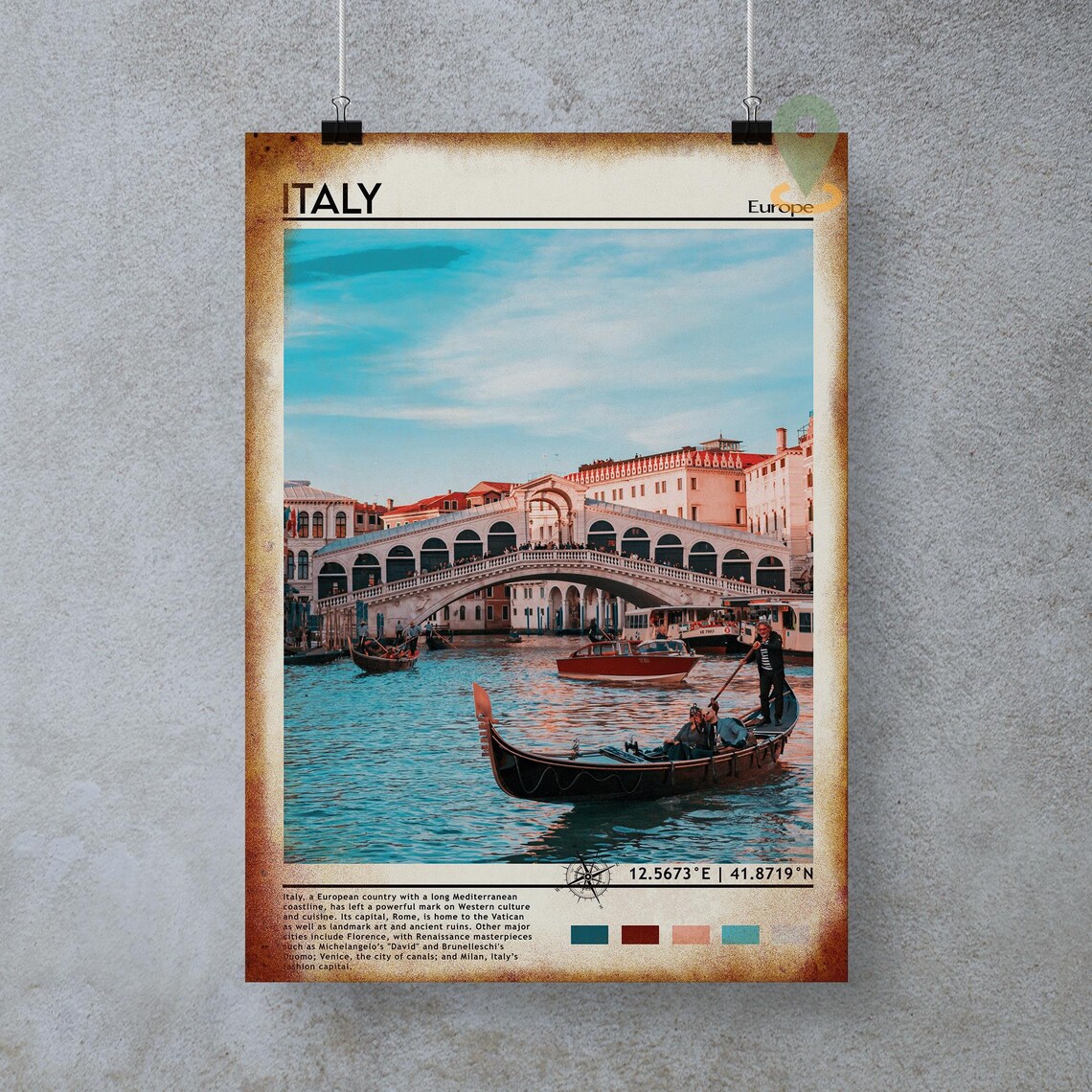 Italy Venice Rialto Bridge Gondola Grand Canal Travel Poster - Image 2
