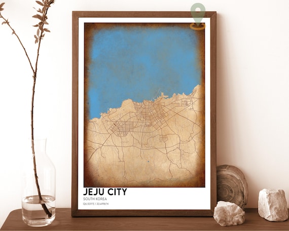 Jeju City South Korea Sepia Vintage Minimalist City Map Poster