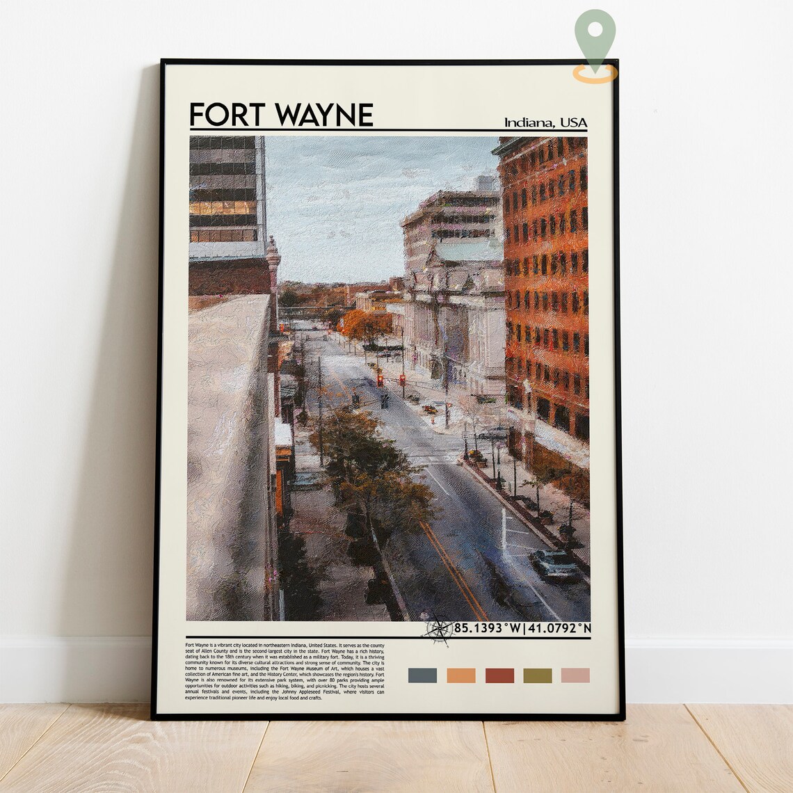Fort Wayne Indiana Downtown Street City View Coordinate Travel Poster - Image 5