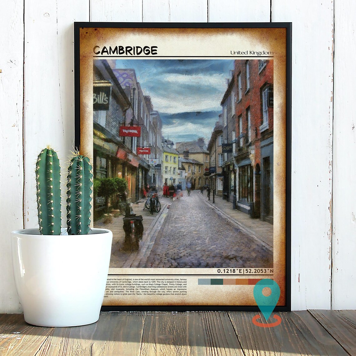 Cambridge England Cobbled Shopping Street Historic Charm Poster - Image 2