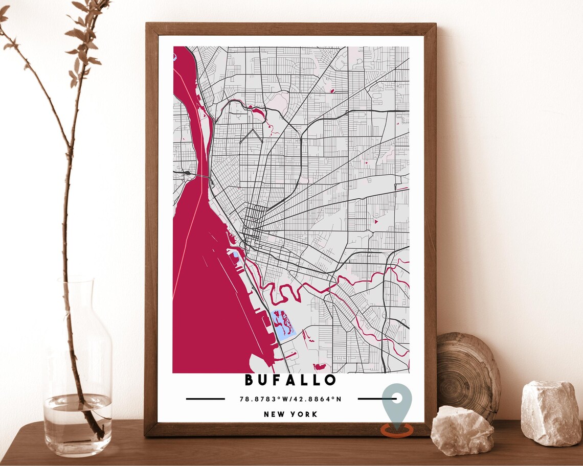 Buffalo New York City Street Map Navy Cream Poster Wall Decor - Image 2