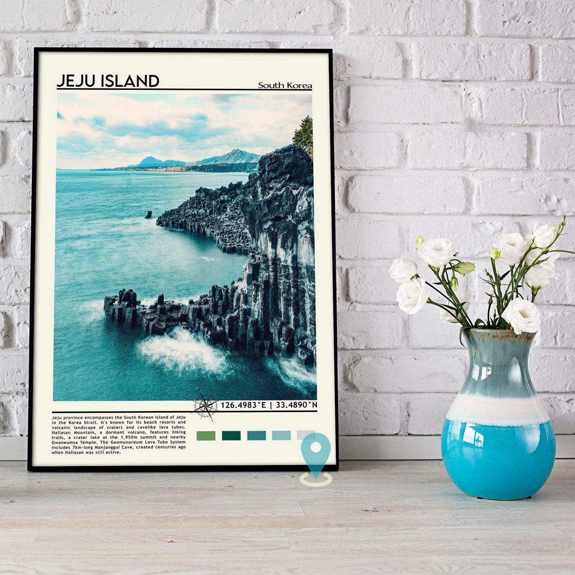 Jeju Island South Korea Volcanic Cliffs Turquoise Sea Poster - Image 4