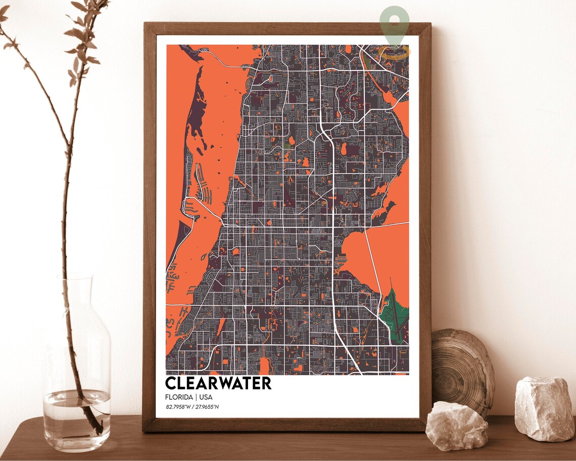 Clearwater Florida Street Map Beach City Grid Coastal Blue Art Print - Image 5