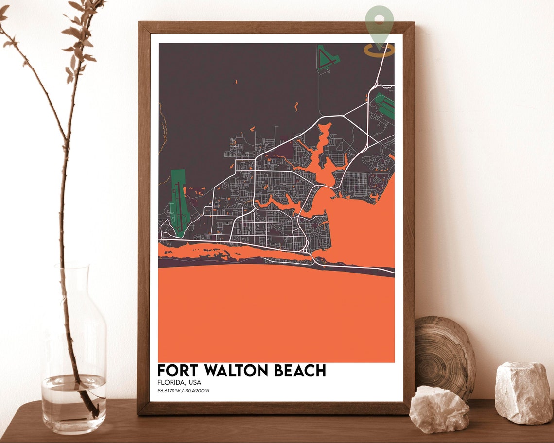 Fort Walton Beach Florida Dark Teal Minimalist City Map Poster - Image 5