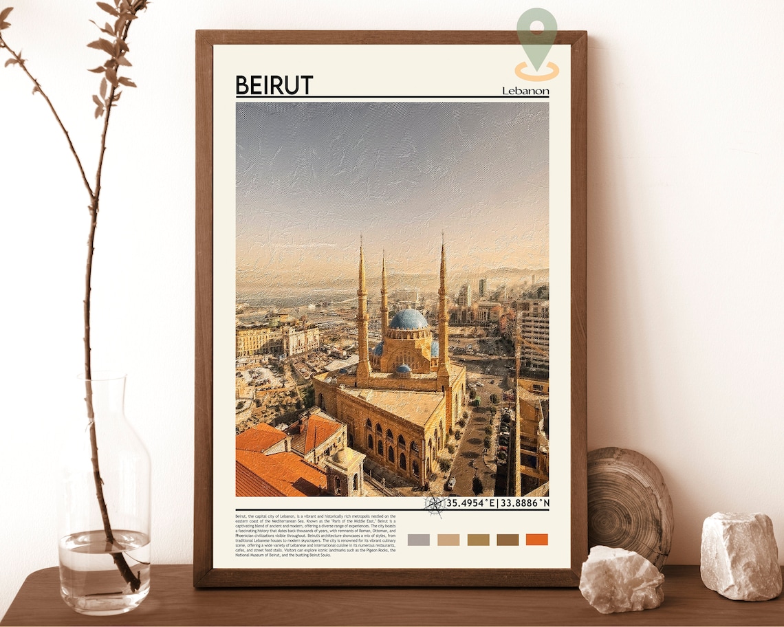 Beirut Lebanon Historic Blue Dome Mosque Photo City Travel Wall Art