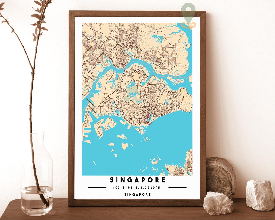 Singapore City Map Art Poster Navy Yellow Modern Travel Decor - Image 5