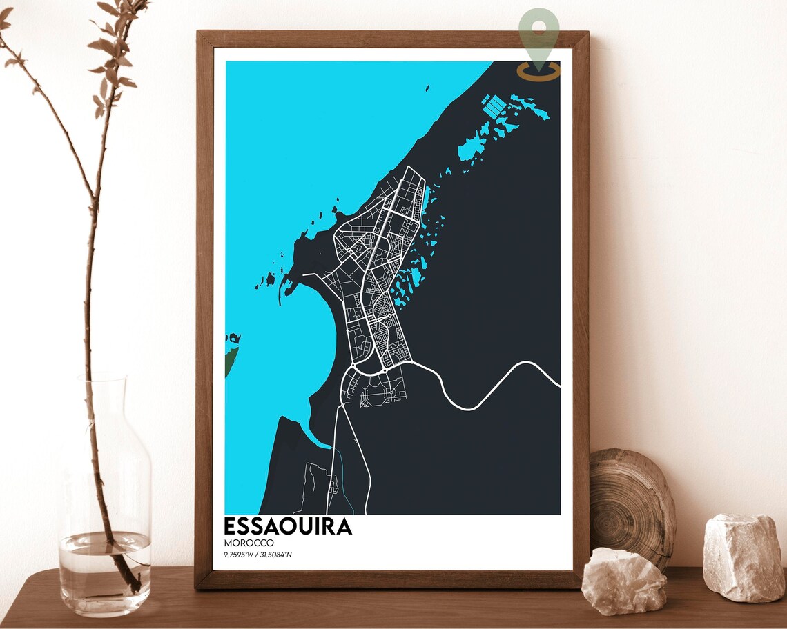 Essaouira Morocco Vintage Tan Retro Style Old City Map Poster - Image 2