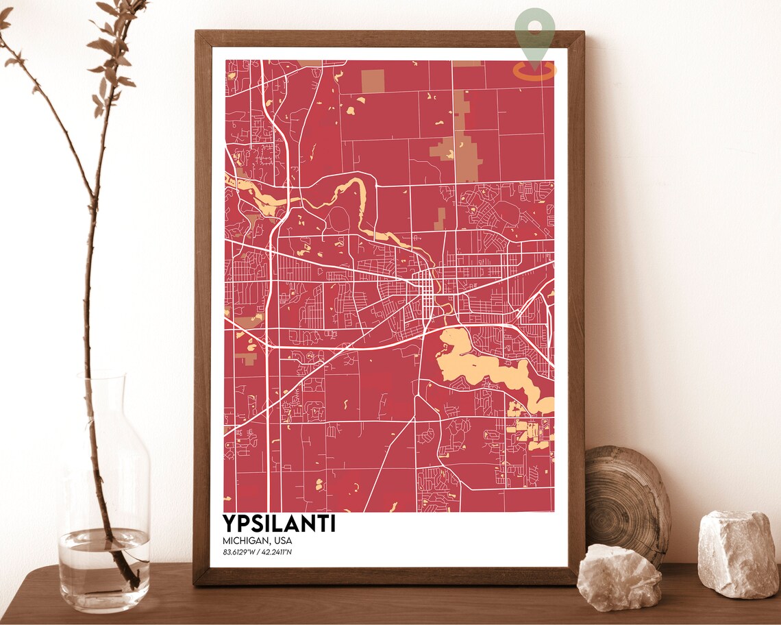 Ypsilanti Michigan Forest Green Orange Modern City Map Poster - Image 4
