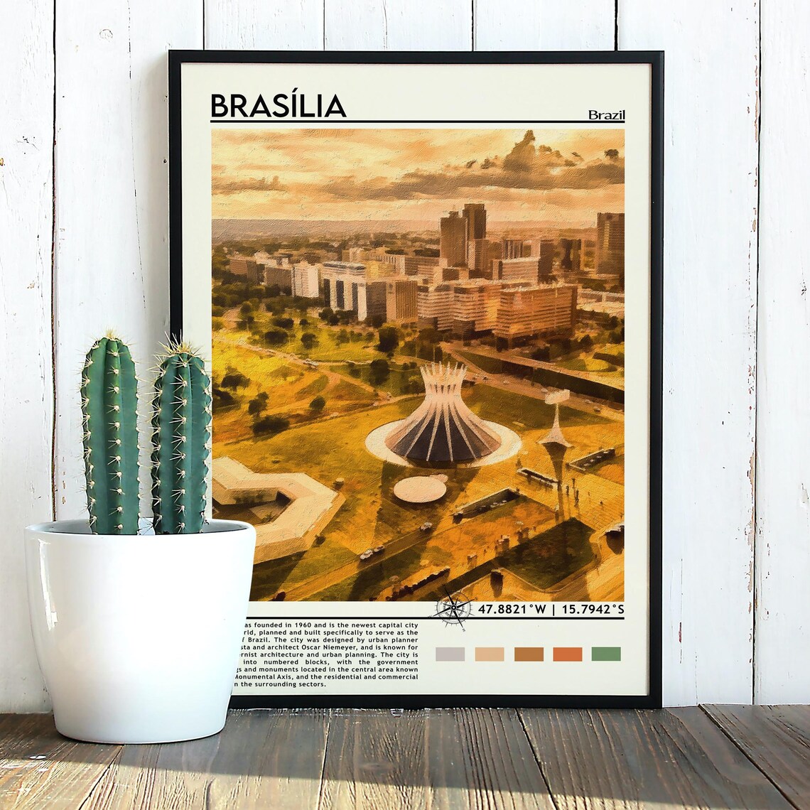 Brasilia Brazil Modernist Cathedral City Aerial Painting Poster - Image 2