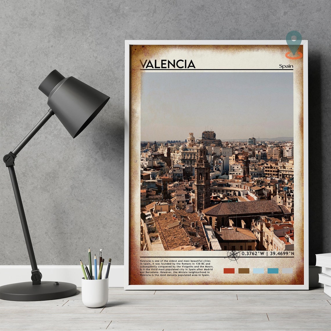 Valencia Spain Old Town Bell Tower Rooftops Skyline Travel Poster - Image 4