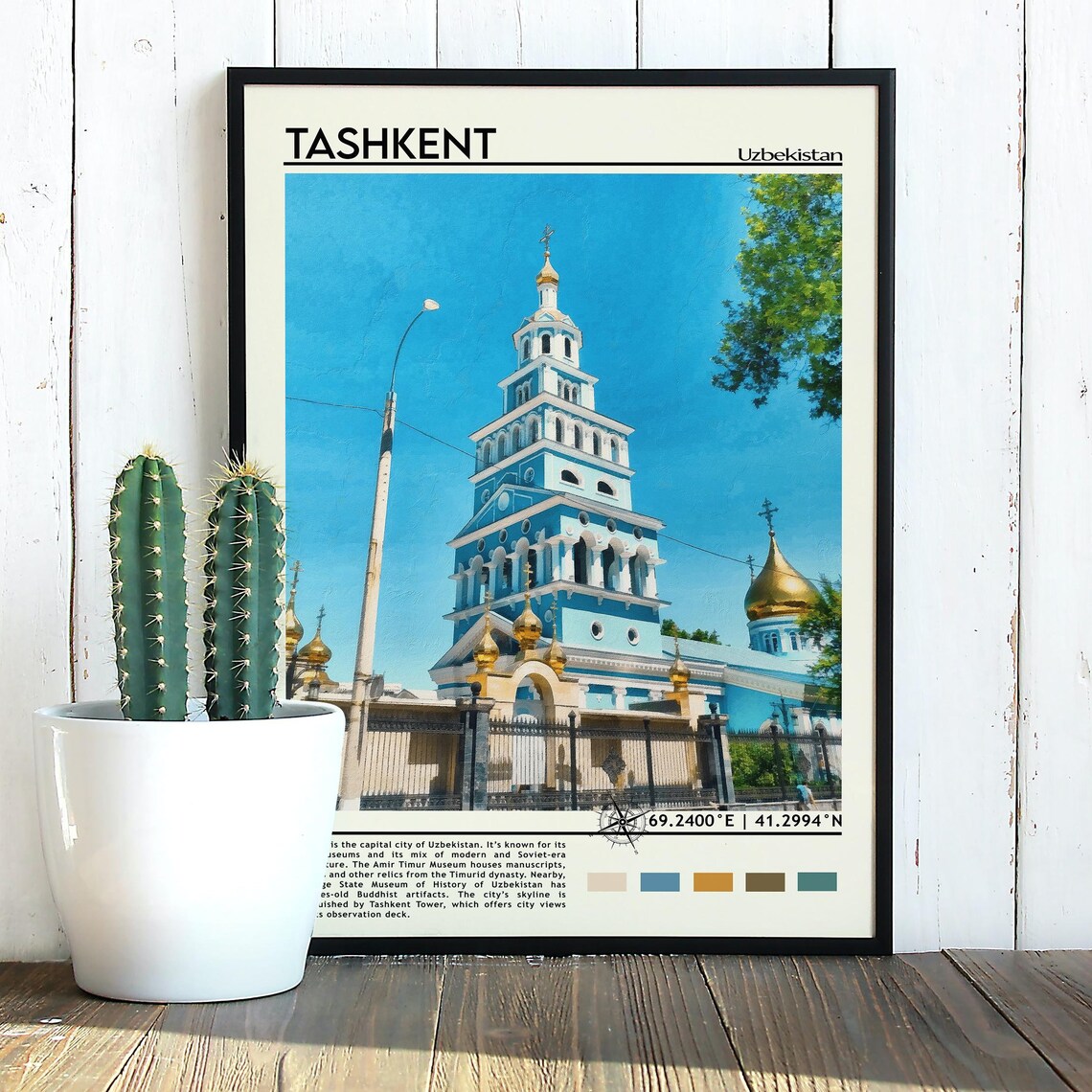 Tashkent Uzbekistan Blue Cathedral Golden Domes City Travel Poster - Image 3