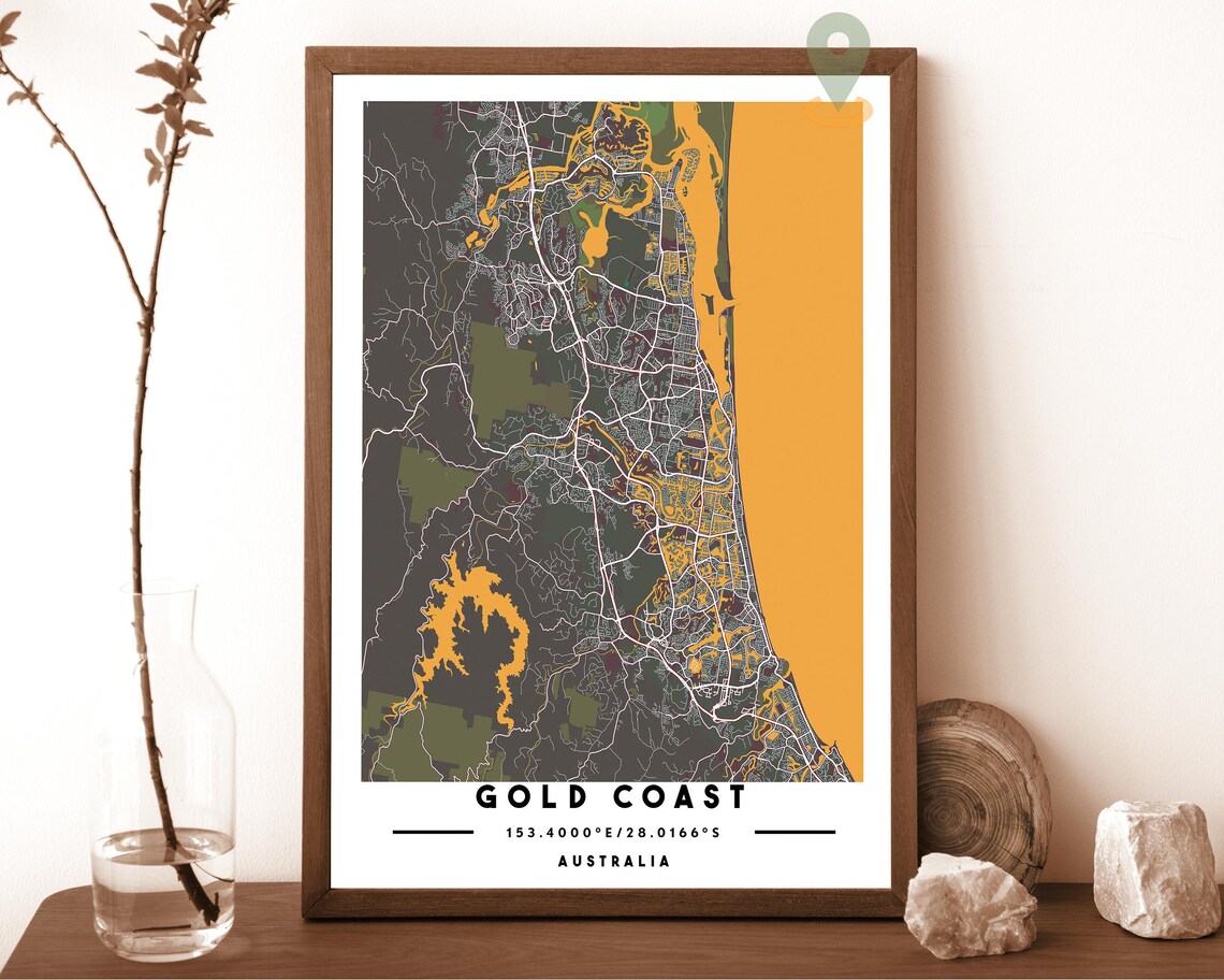 Gold Coast Australia Navy Gold Street Map Surf Coast Art Poster - Image 3