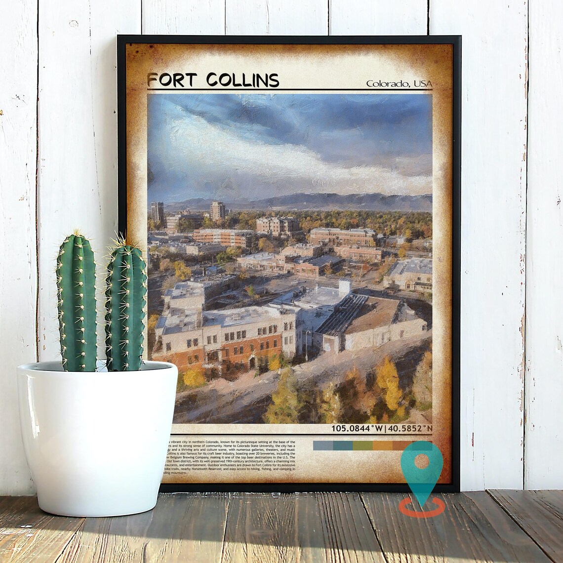 Fort Collins Colorado Rocky Mountain Cityscape Art Travel Poster - Image 2