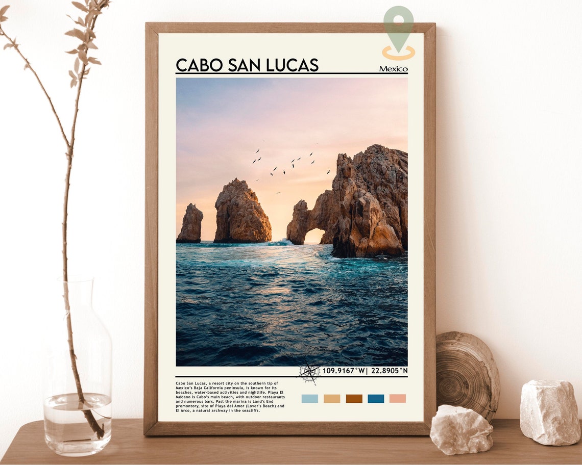 Cabo San Lucas Mexico El Arco Natural Arch Sunset Travel Poster