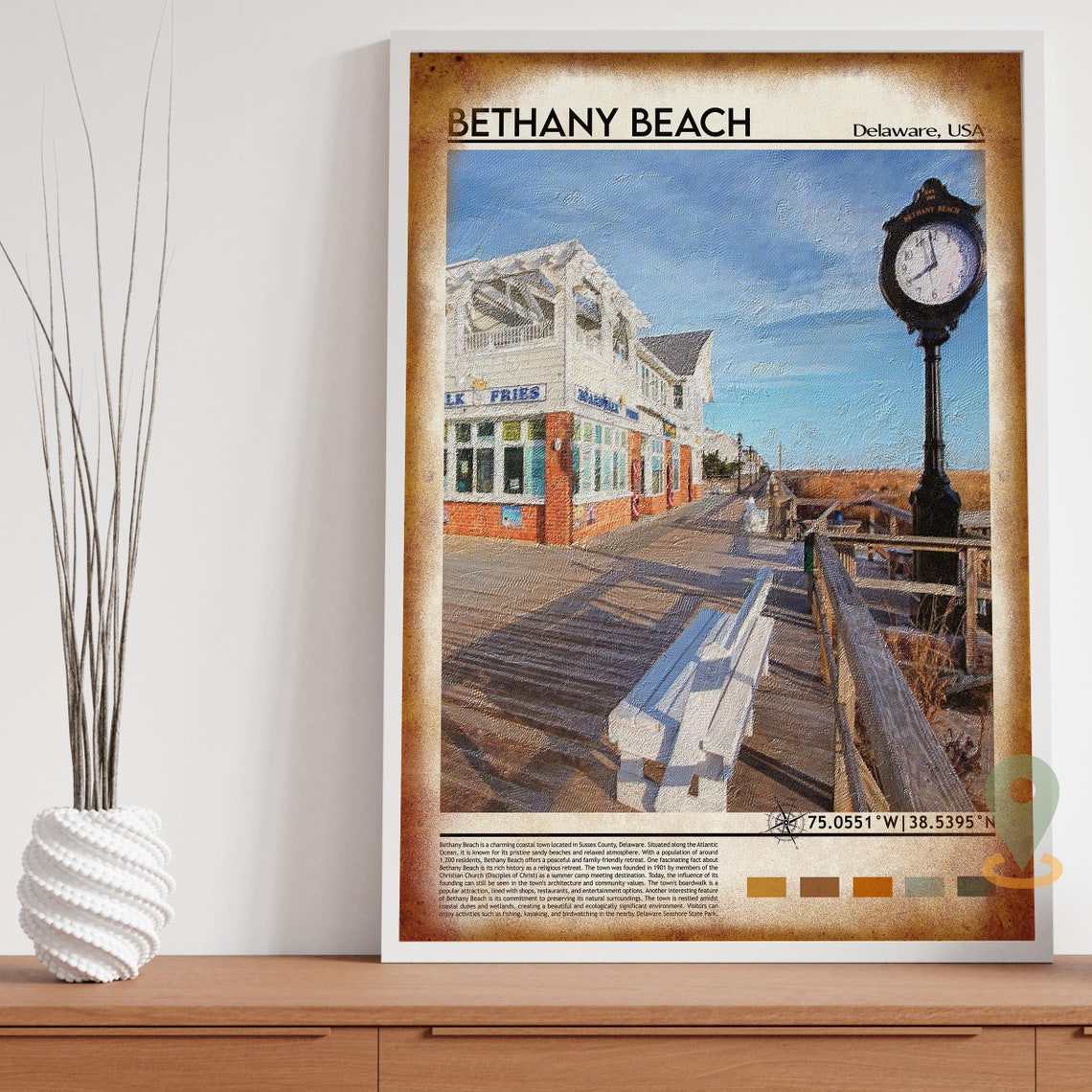 Bethany Beach Delaware USA Boardwalk Clock Shop Vintage Poster - Image 4