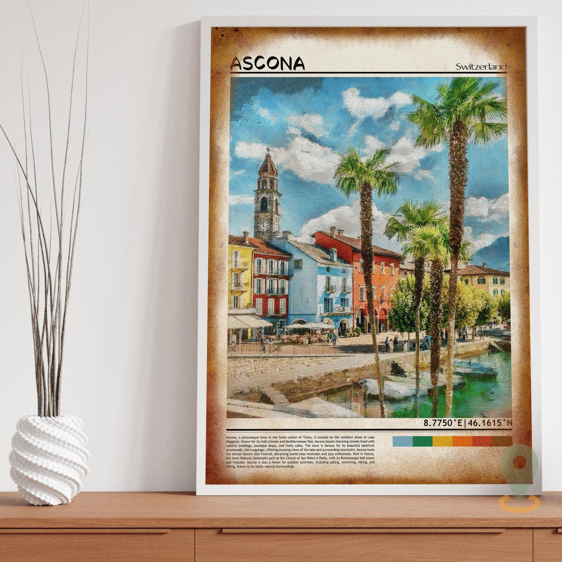 Ascona Switzerland Lake Maggiore Colorful Waterfront Photo Poster - Image 3