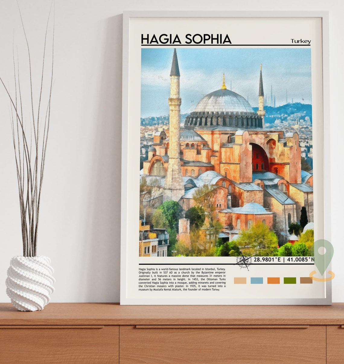 Hagia Sophia Istanbul Turkey Dome Mosque Painting Travel Poster - Image 5