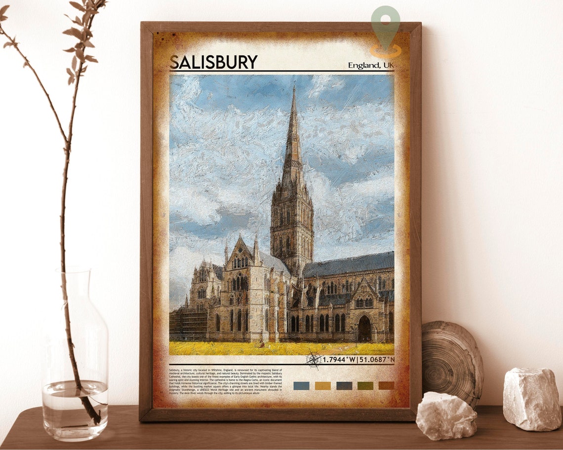 Salisbury England Cathedral Gothic Spire Painting Travel Poster - Image 6