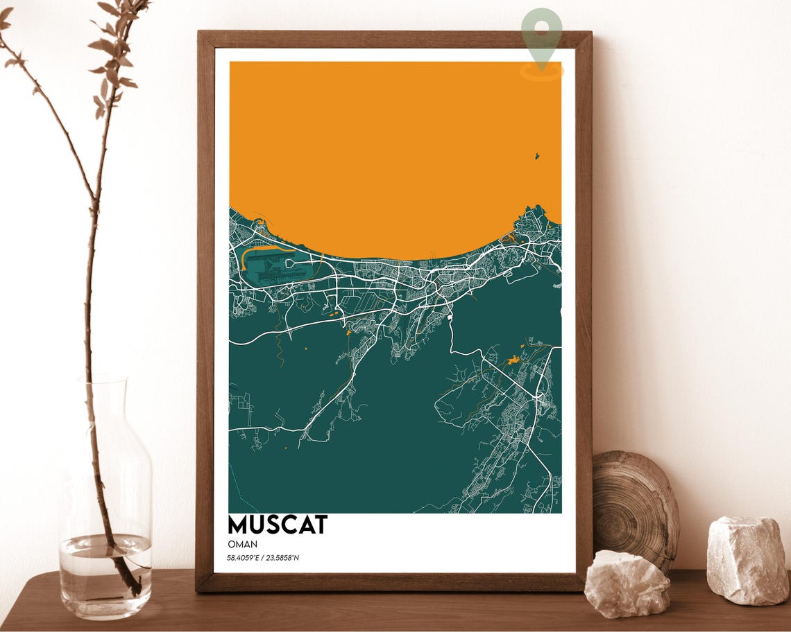 Muscat Oman Striking Cream Coastal Modern City Map Art Poster - Image 5