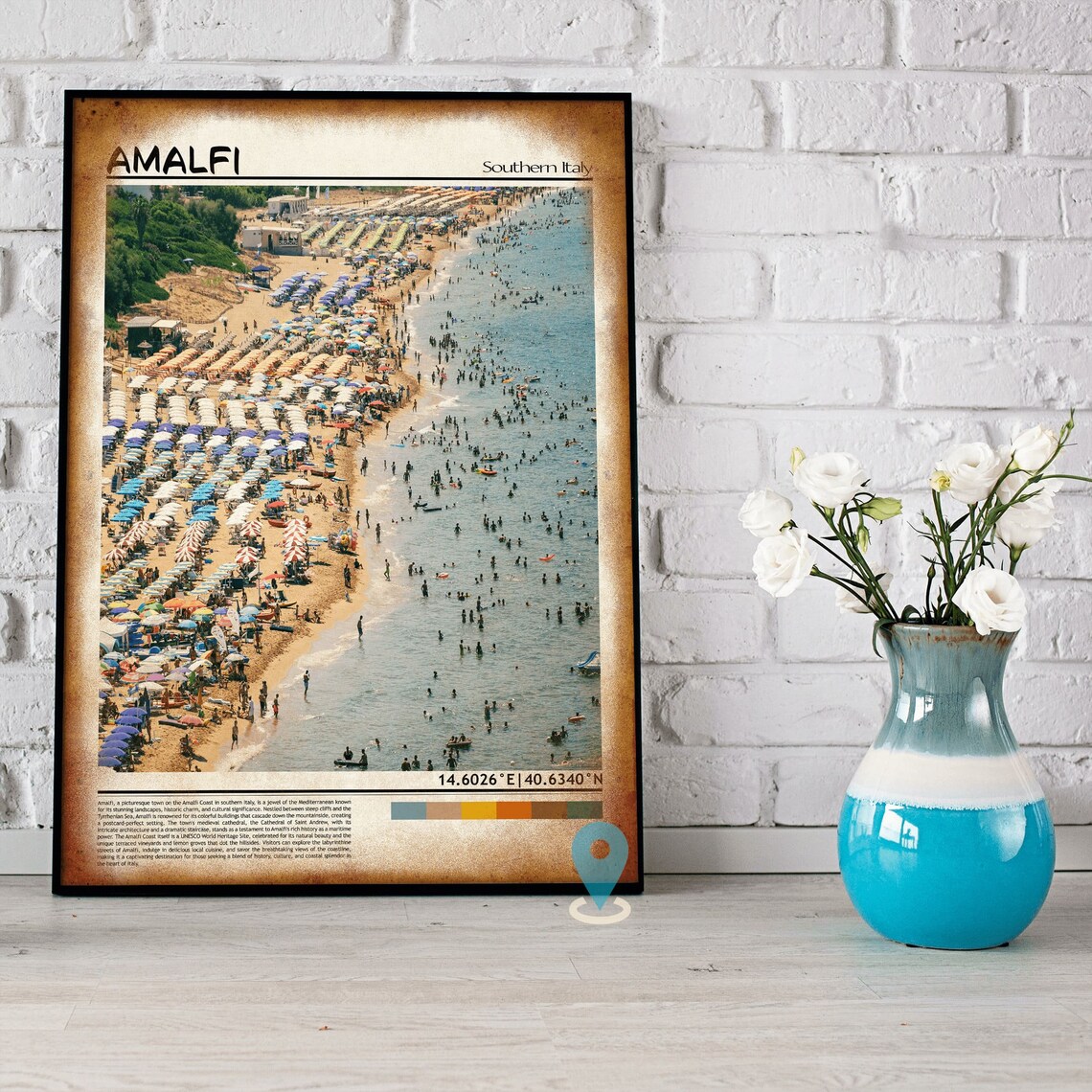 Amalfi Italy Summer Beach Aerial Rows of Umbrellas Travel Poster - Image 5