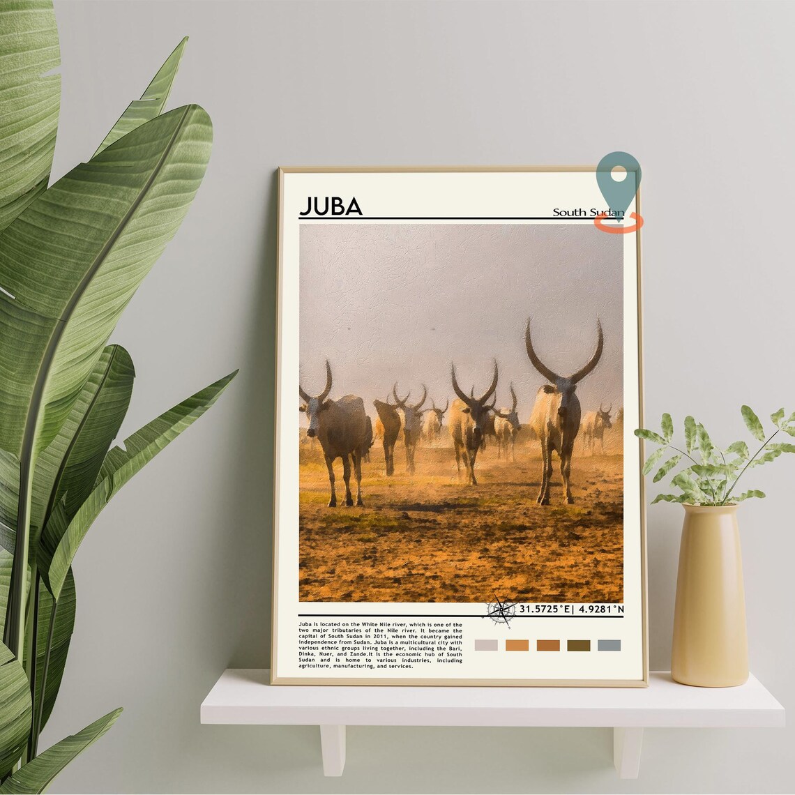 Juba South Sudan Longhorn Cattle Dust Plain Wildlife Travel Poster - Image 2