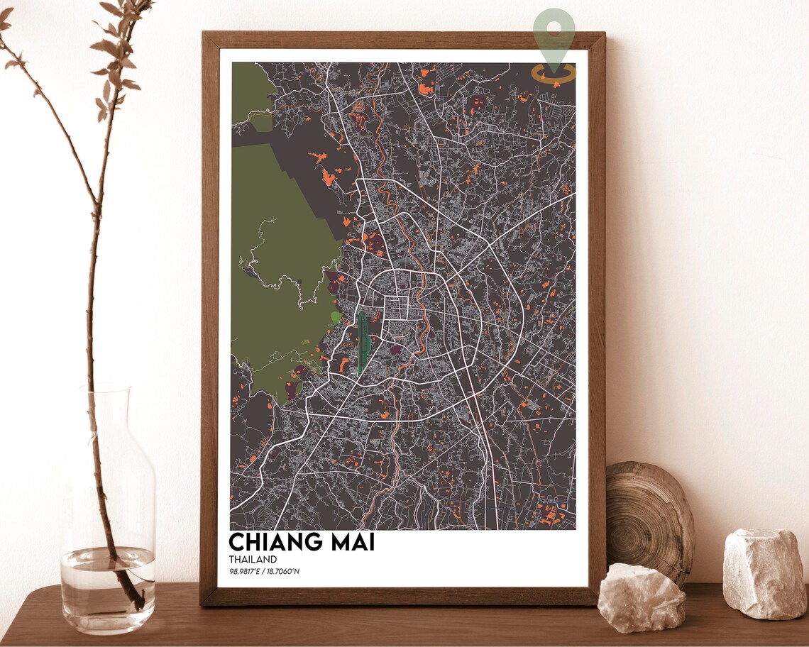 Chiang Mai Thailand City Street Map Red Modern Art Print for Thai Travel Lovers - Image 4