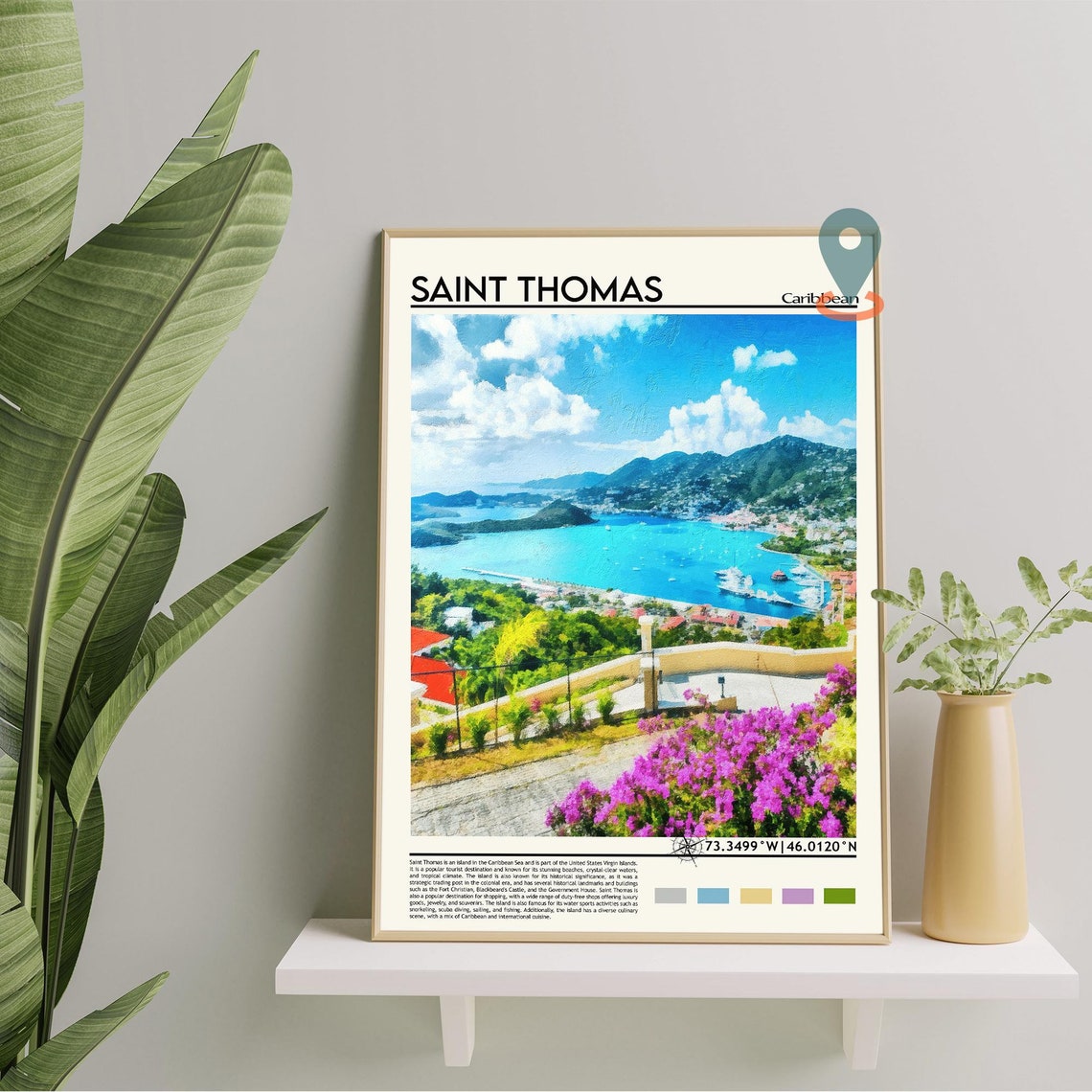 Saint Thomas Caribbean Turquoise Bay Harbor Bougainvillea Poster - Image 2