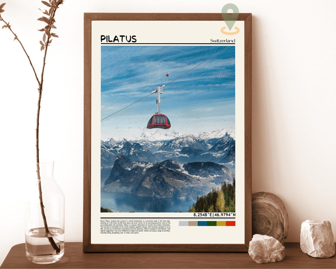 Pilatus Switzerland Cable Car Alps Mountain Gondola Photo Poster