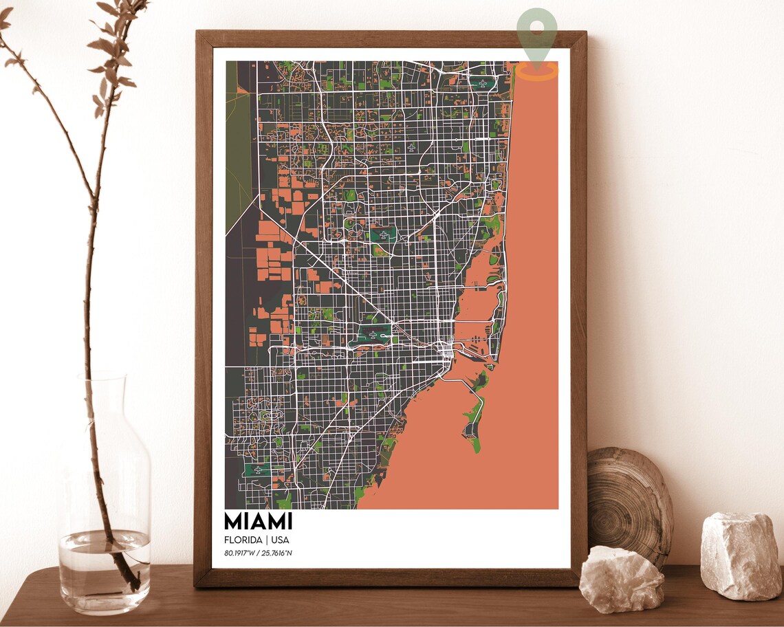 Miami Florida USA Vibrant Bold Navy Yellow City Street Map Poster - Image 2