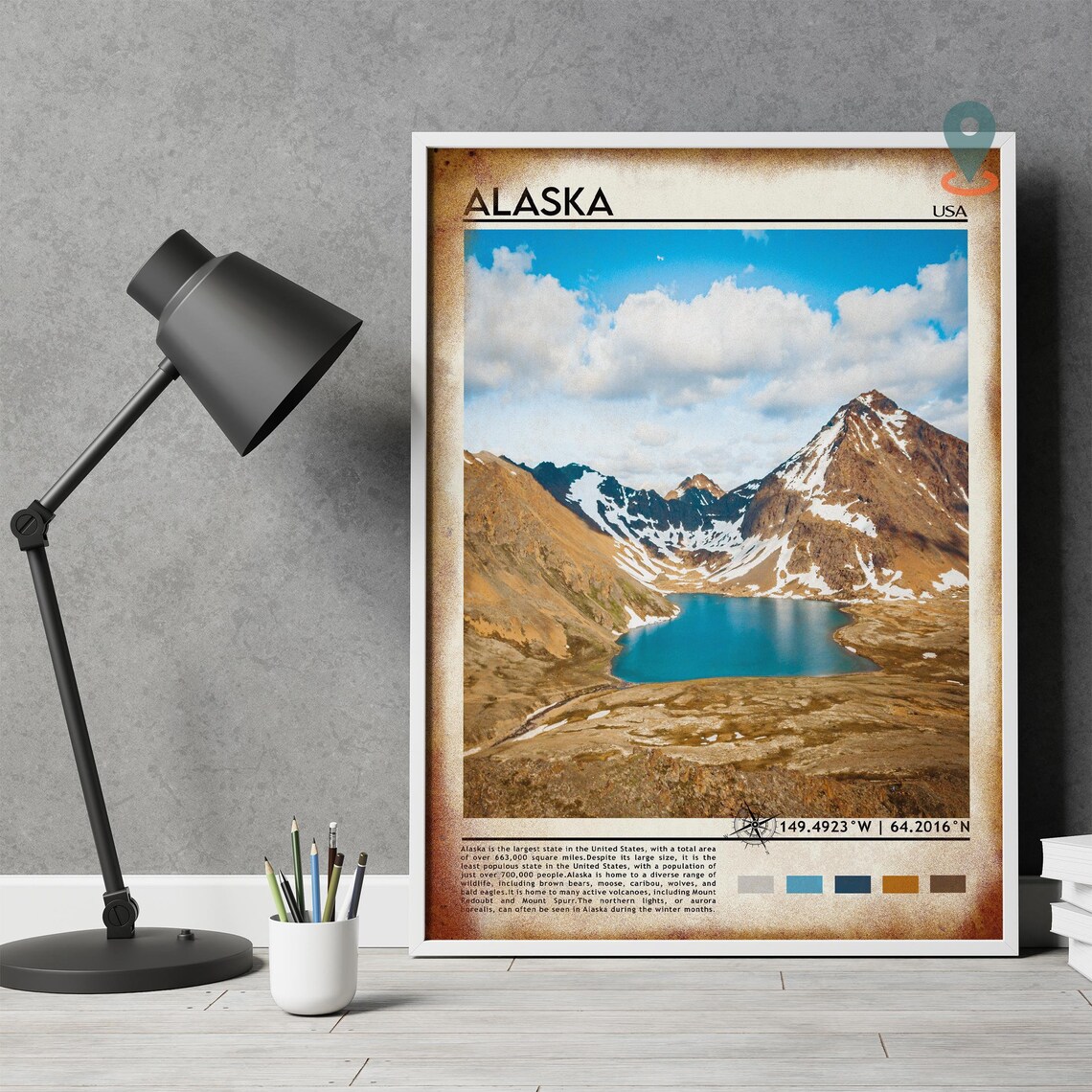 Alaska USA Snowy Mountain Lake Landscape Photo Travel Poster - Image 4