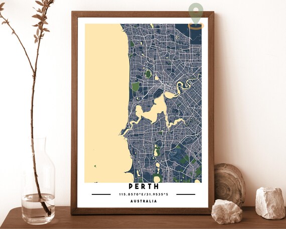 Perth Australia Sand Navy Street Map Modern Minimalist Wall Art