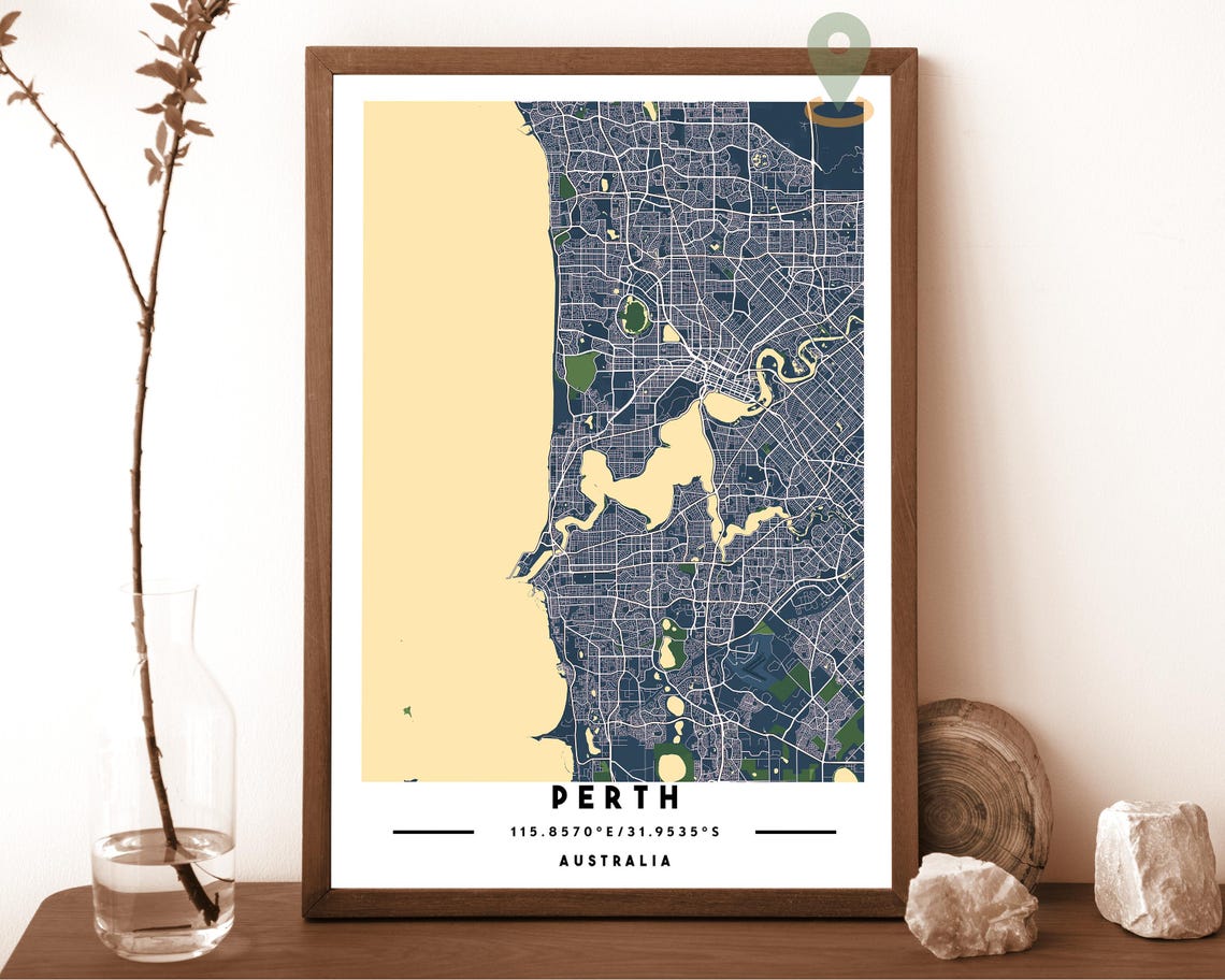 Perth Australia Sand Navy Street Map Modern Minimalist Wall Art