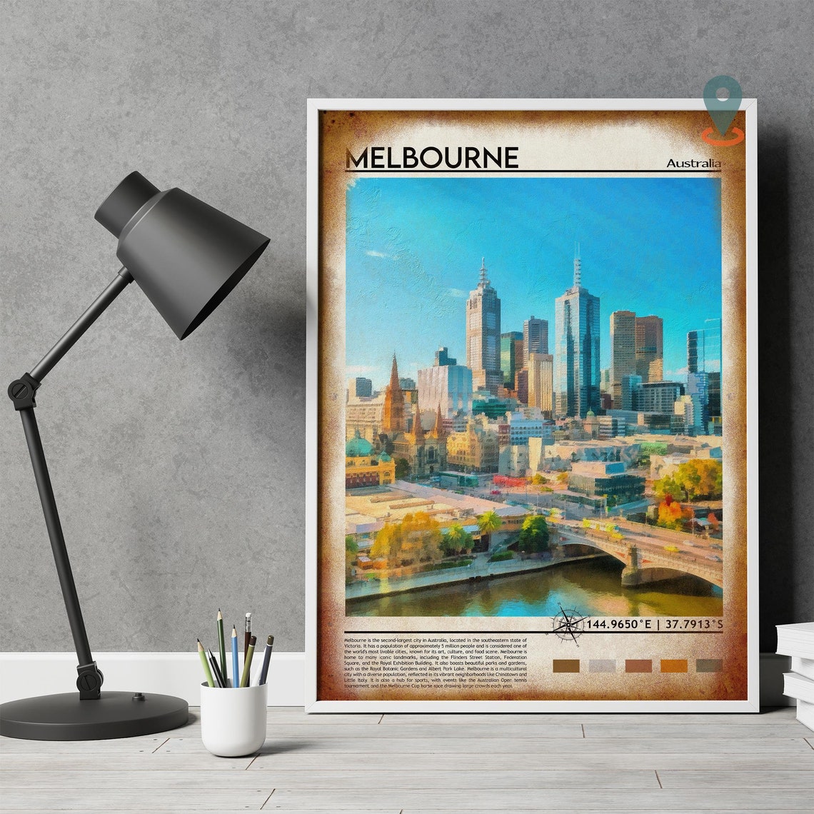 Melbourne Australia City Skyline Yarra River Travel Art Poster - Image 4